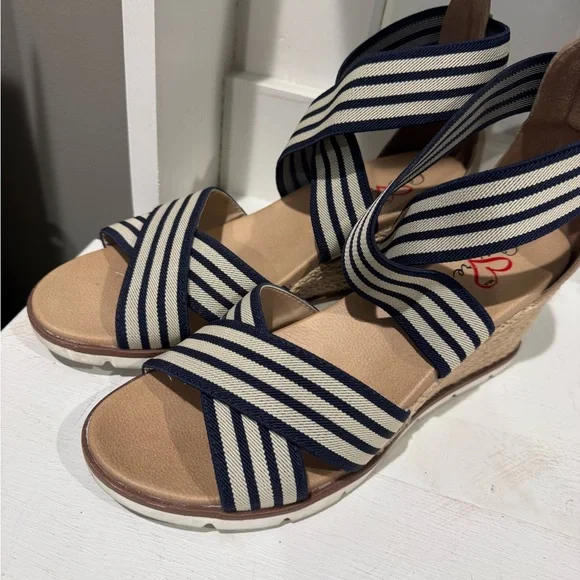 Mia Amore Haiku Navy Striped Wedge Sandal - Picture 3 of 6